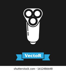 White Electric razor blade for men icon isolated on black background. Electric shaver.  Vector Illustration