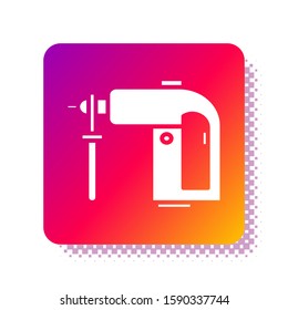 White Electric rotary hammer drill machine icon isolated on white background. Working tool for construction, finishing, repair work. Square color button. Vector Illustration