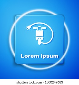 White Electric scooter icon isolated on blue background. Blue square button. Vector Illustration