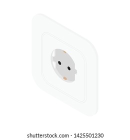 White electric socket vector illustration. European socket isometric view