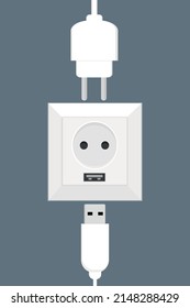 white electric socket in the wall european with usb interface