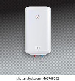 White electric water heater with controller and indicator of the heating water on transparent background. Vector illustration