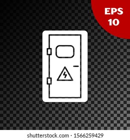 White Electrical cabinet icon isolated on transparent dark background.  Vector Illustration