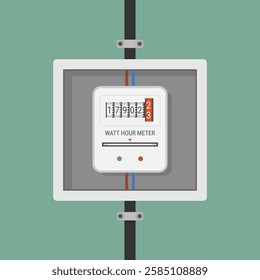 White electrical control panel with watt meter. Vector image illustrating electrical equipment, suitable for educational or industrial purposes