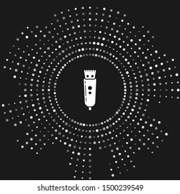 White Electrical hair clipper or shaver icon isolated on grey background. Barbershop symbol. Abstract circle random dots. Vector Illustration