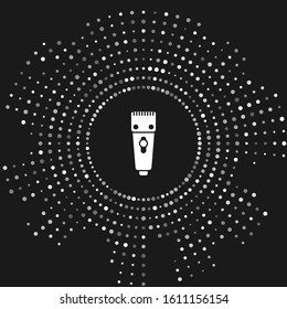 White Electrical hair clipper or shaver icon isolated on grey background. Barbershop symbol. Abstract circle random dots. Vector Illustration