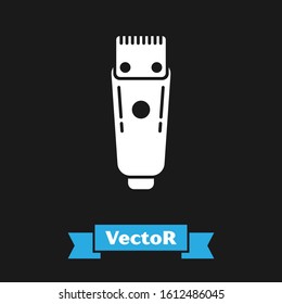 White Electrical hair clipper or shaver icon isolated on black background. Barbershop symbol.  Vector Illustration