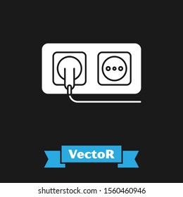 White Electrical outlet icon isolated on black background. Power socket. Rosette symbol.  Vector Illustration