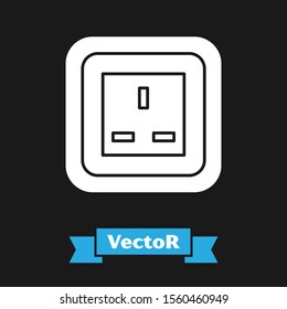 White Electrical outlet icon isolated on black background. Power socket. Rosette symbol.  Vector Illustration