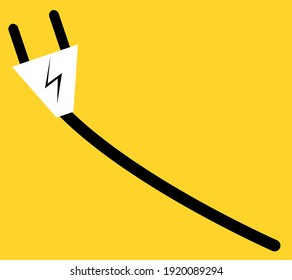 white electrical plug with yellow background, suitable for safety signs or industrial sign
