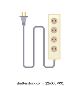 White electrical power strip with plug vector illustration. Cartoon drawing of tool or equipment of electrician isolated on white background. Electricity, technology, construction concept