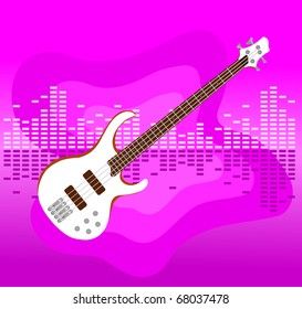 white electro guitar on colorful equalizer bar background.