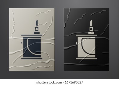 White Electronic cigarette icon isolated on crumpled paper background. Vape smoking tool. Vaporizer Device. Paper art style. Vector Illustration