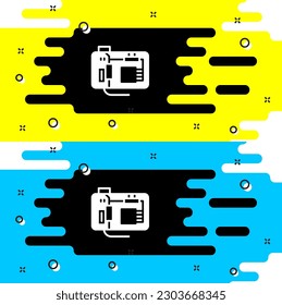 White Electronic computer components motherboard digital chip integrated science icon isolated on black background. Circuit board.  Vector