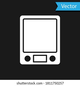 White Electronic scales icon isolated on black background. Weight measure equipment. Vector.