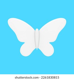 Blanco elegante mariposa linda decoración lustrosa elemento volador bicho con alas ornamentales Icono 3d ilustración vectorial realista. Diseño lujoso de insectos premium decoración minimalista de arte de vacaciones con arco abstracto