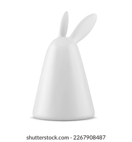 White elegant Easter rabbit long ears geometric cone statuette ceramic holiday bauble realistic 3d icon vector illustration. Cute bunny hare abstract decor glossy smooth toy happy festive celebration