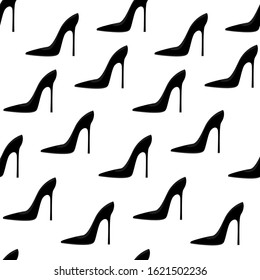 White elegant fashilonable high heeled women shoes on black background. Seamless pattern. Vector illustration