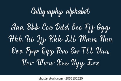 White elegant handwritten latin calligraphy brush script. Calligraphic alphabet. Vector illustration