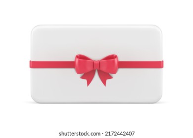 White elegant horizontal gift box with red bow ribbon decorative design realistic 3d icon vector illustration. Wrapped present slim container for smartphone chocolate candy pack festive congrats