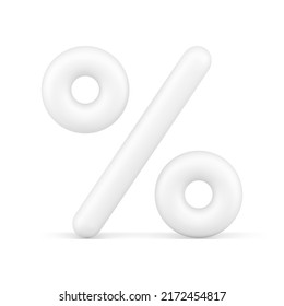 Blanco elegante por ciento brillante de la venta de globo descuento de la compra estacional Icono 3d ilustración del vector realista. Porcentaje de etiqueta matemática de negocio insignia financiera diseño decorativo de vista frontal