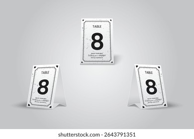 White Elegant Table Number Tent Card Mockup - Number 8