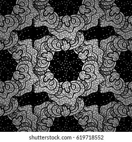 White element on a black background. White floral ornament in baroque style. Damask background. White floral seamless pattern.