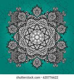 White element on blue background. Mandala blue floral ornament in baroque style. Damask pattern repeating background. Antique white repeatable wallpaper.