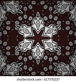 White element on a brown background. White floral ornament in baroque style. Damask background. White floral seamless pattern.