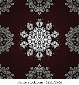 White element on brown background. Damask seamless repeating background. White Wallpaper on texture background. White floral ornament in baroque style.