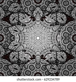 White element on a brown background. White floral seamless pattern. White floral ornament in baroque style. Damask background.