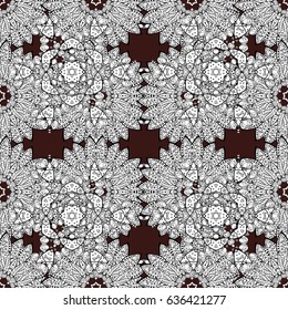 White element on brown background. Damask seamless repeating background. White Wallpaper on texture background. White floral ornament in baroque style.
