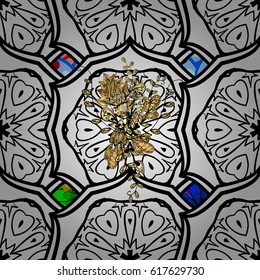 White element on colorful background. Antique white repeatable wallpaper. White floral ornament in baroque style. Damask seamless pattern repeating background.