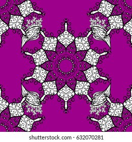 White element on a magenta background. White floral seamless pattern. White floral ornament in baroque style. Damask background.