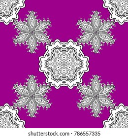 White element on magenta background. Ornate vector decoration. Vintage baroque floral seamless pattern in white over magenta. Luxury, royal and Victorian.