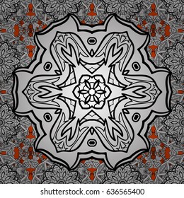 White element on orange background. Vector illustration for invitations, cards, web page. Eastern style element. Line art seamless border for design template. White outline floral decor.