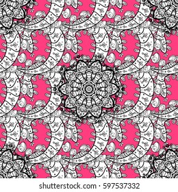 White element on pink background. Luxury, royal and Victorian concept. Ornate vector decoration. Vintage baroque floral seamless pattern in white over pink.