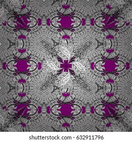 White element on purple background. Damask seamless repeating pattern. Antique repeatable wallpaper. White floral ornament in baroque style.