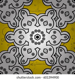 White element on yellow background. Vintage baroque floral pattern in ornamental over yellow. Luxury, royal and Victorian concept. Ornate vector decoration.