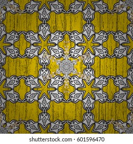 White element on yellow background. Vintage baroque floral pattern in ornamental over yellow. Luxury, royal and Victorian concept. Ornate vector decoration.