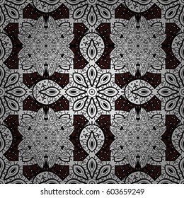 White elements on brown background. Seamless vector background. Stylish graphic pattern. Wallpaper baroque, damask. Floral pattern.