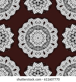 White elements on brown background. Seamless oriental ornament in the style of baroque. Traditional classic vector white seamless pattern.