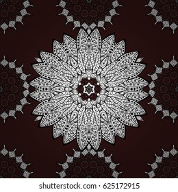 White elements on brown background. Seamless oriental ornament in the style of baroque. Traditional classic vector white seamless pattern.