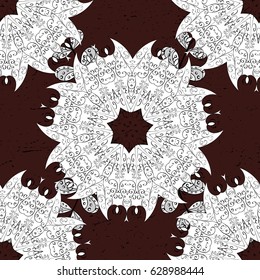 White elements on brown background. Seamless oriental ornament in the style of baroque. Traditional classic vector white seamless pattern.