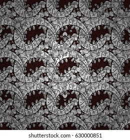 White elements on brown background. Seamless vector background. Stylish graphic pattern. Wallpaper baroque, damask. Floral pattern.