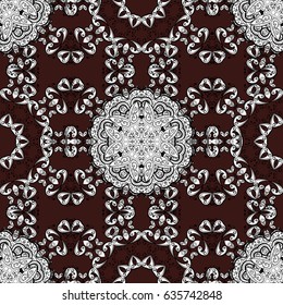 White elements on brown background. Seamless oriental ornament in the style of baroque. Traditional classic vector white seamless pattern.