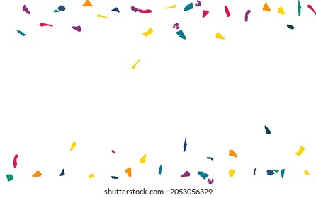 White Elements Top White Background. Celebration Colored Paper Banner. Carnaval Particles Pattern. Orange Confetti Happy Wallpaper.