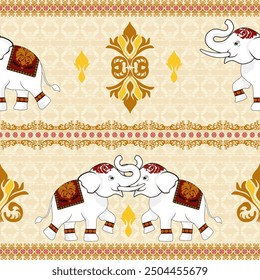 Elefante blanco geométrico étnico tradicional sin fisuras, azteca, tribal, hmong, indio nativo americano, diseño de patrón para envolver, alfombra, ilustración decorativa
