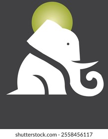 white Elephant with moon. Black background