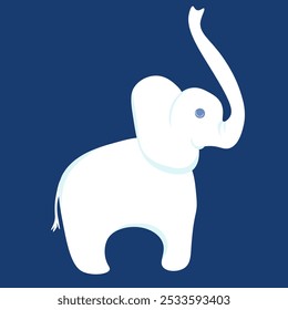 White elephant with trunk raised up, wild animal side view, symbol of Christmas game vector illustration for design